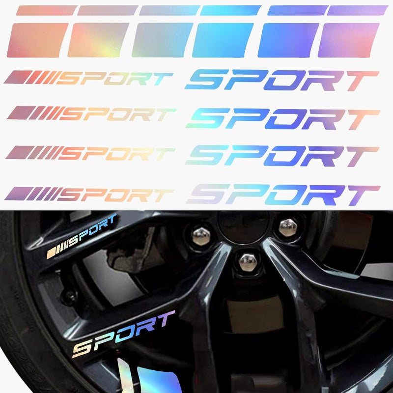 Pincuttee 14pcs Car Decal Stickers,Wheel Rim Decal Sticker,Sport Logo Reflective Stickers,Sport Emblem Car Rear Bumper Sticker,Rear Mirror Decals for All Vehicles(Multi-Color,14PCS) - Image 1